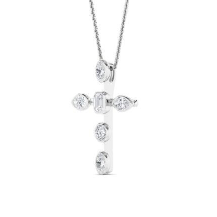 1.5 CT mixed shape cross lab grown diamond pendant in 14K White Gold