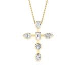 1.5 CT mixed shape cross lab grown diamond pendant in 14K Yellow Gold