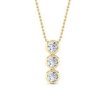 1 CT round three stone bezel drop lab grown diamond pendant in 14K Yellow Gold