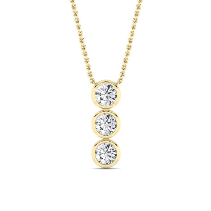 1 CT round three stone bezel drop lab grown diamond pendant in 14K Yellow Gold