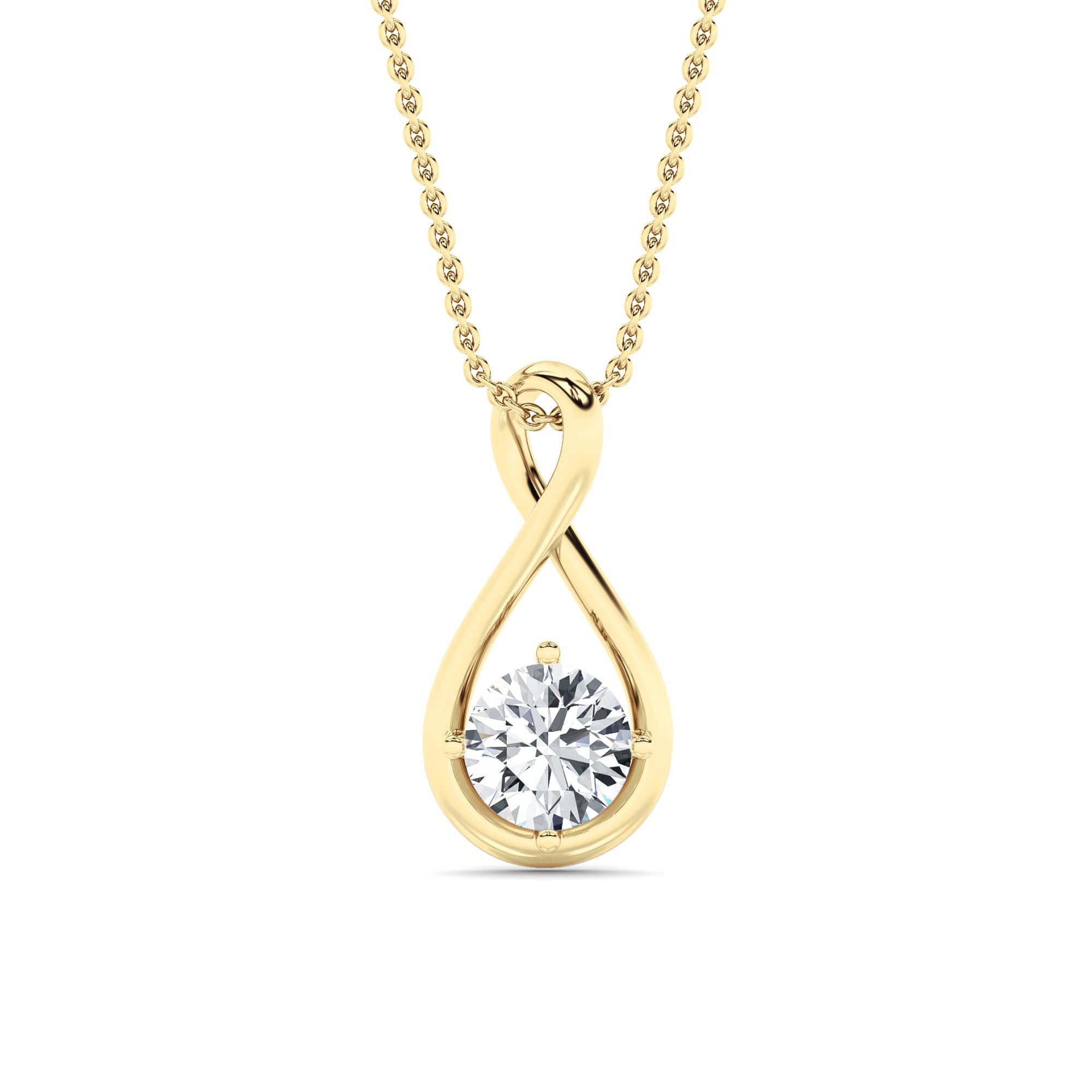 1 CT round infinity drop lab grown diamond pendant in 14K Yellow Gold