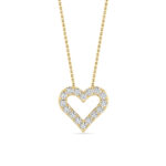 0.75 CT round pave open heart lab grown diamond pendant in 14K Yellow Gold