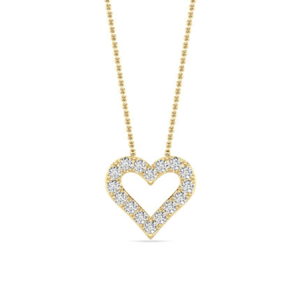 0.75 CT round pave open heart lab grown diamond pendant in 14K Yellow Gold
