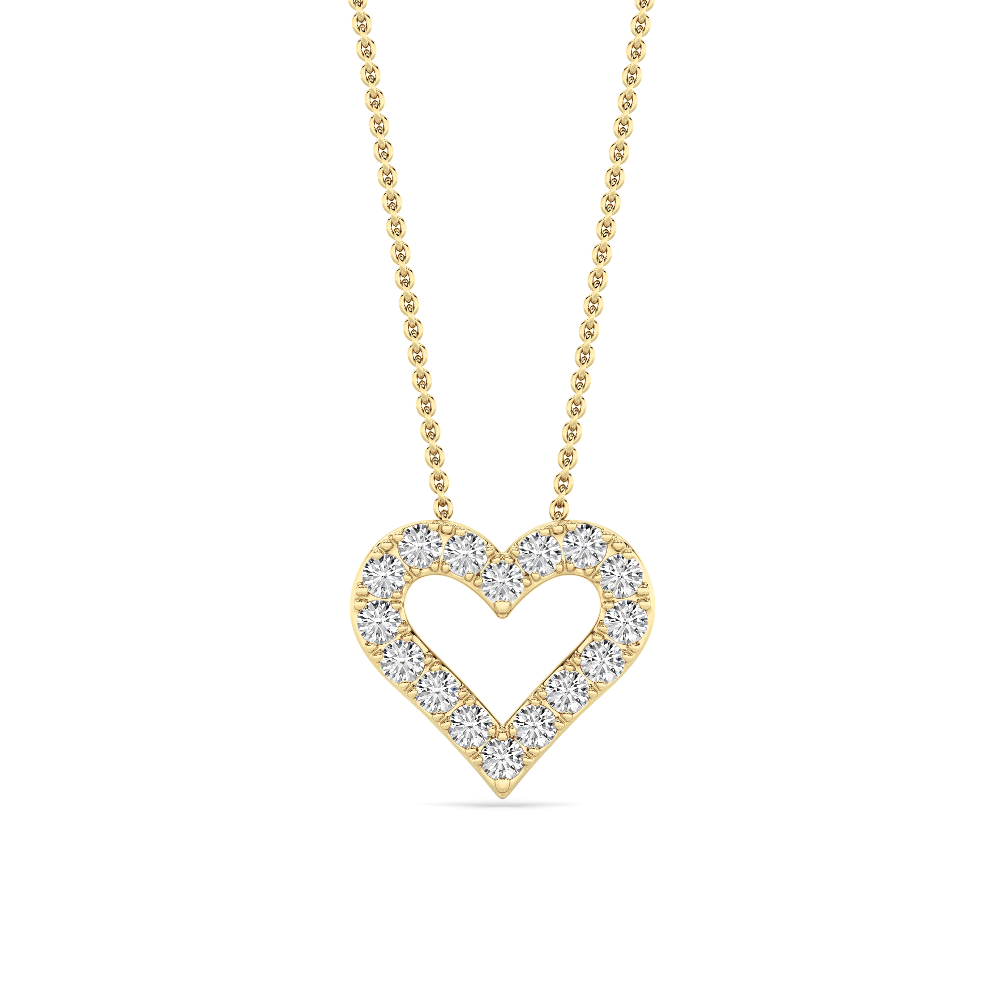 0.75 CT round pave open heart lab grown diamond pendant in 14K Yellow Gold