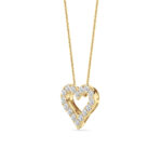 0.75 CT round pave open heart lab grown diamond pendant in 14K Yellow Gold