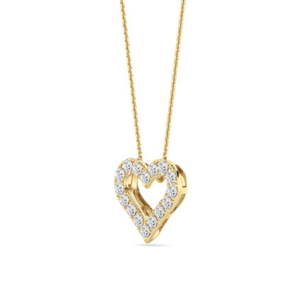 0.75 CT round pave open heart lab grown diamond pendant in 14K Yellow Gold