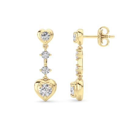 1ct Lab Grown Round Diamond Heart Drop Earrings in 14K Yellow Gold