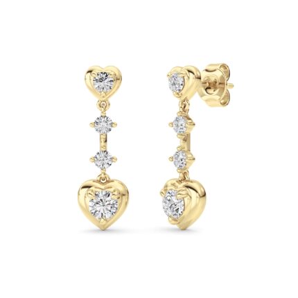 1ct Lab Grown Round Diamond Heart Drop Earrings in 14K Yellow Gold
