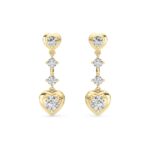 1ct Lab Grown Round Diamond Heart Drop Earrings in 14K Yellow Gold