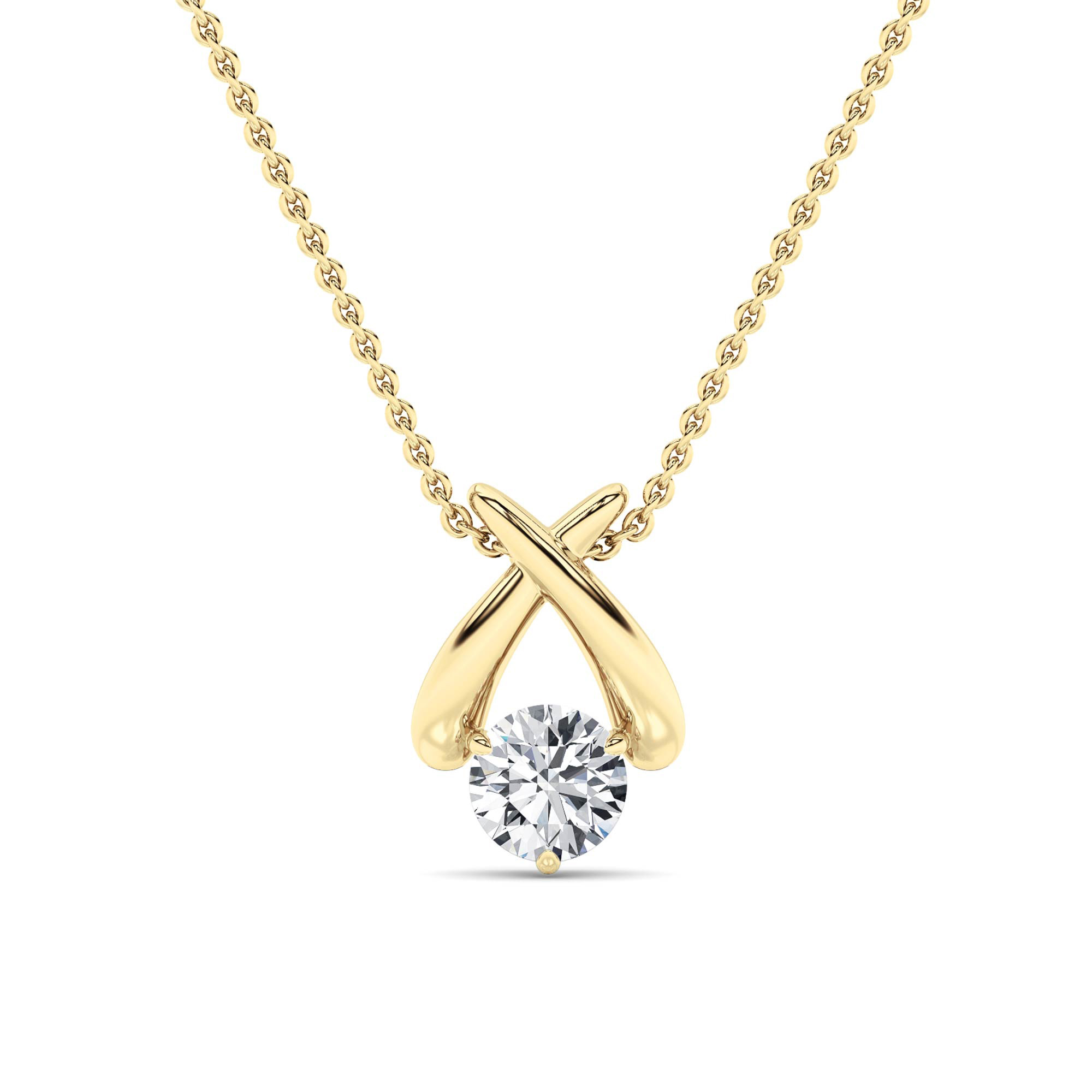 0.5 CT round crossover lab grown diamond pendant in 14K Yellow Gold