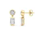3ct Lab Grown Round & Emerald Cut Diamond Drop Earrings in 14K Yellow Gold