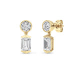 3ct Lab Grown Round & Emerald Cut Diamond Drop Earrings in 14K Yellow Gold