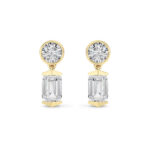 3ct Lab Grown Round & Emerald Cut Diamond Drop Earrings in 14K Yellow Gold