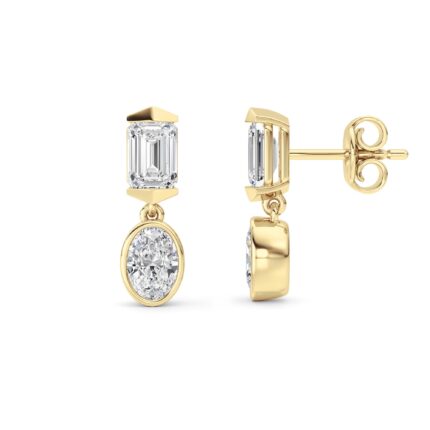 2.5ct Lab Grown Emerald Cut & Oval Diamond Drop Earrings in 14K Yellow Gold