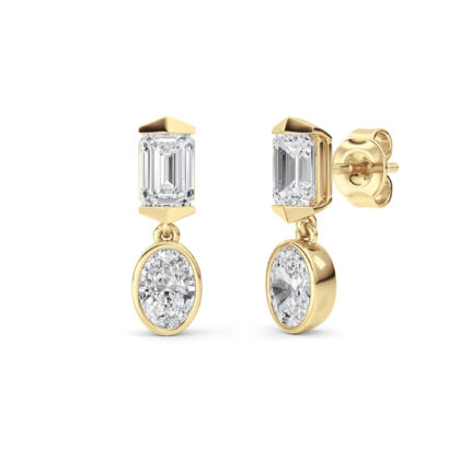 2.5ct Lab Grown Emerald Cut & Oval Diamond Drop Earrings in 14K Yellow Gold