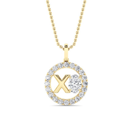 1 CT kiss medallion mixed shape lab grown diamond pendant in 14K Yellow Gold