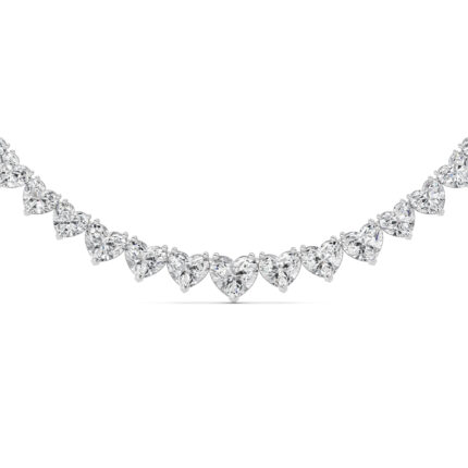 graduated heart shape lab grown diamond tennis necklace in 14K White Gold