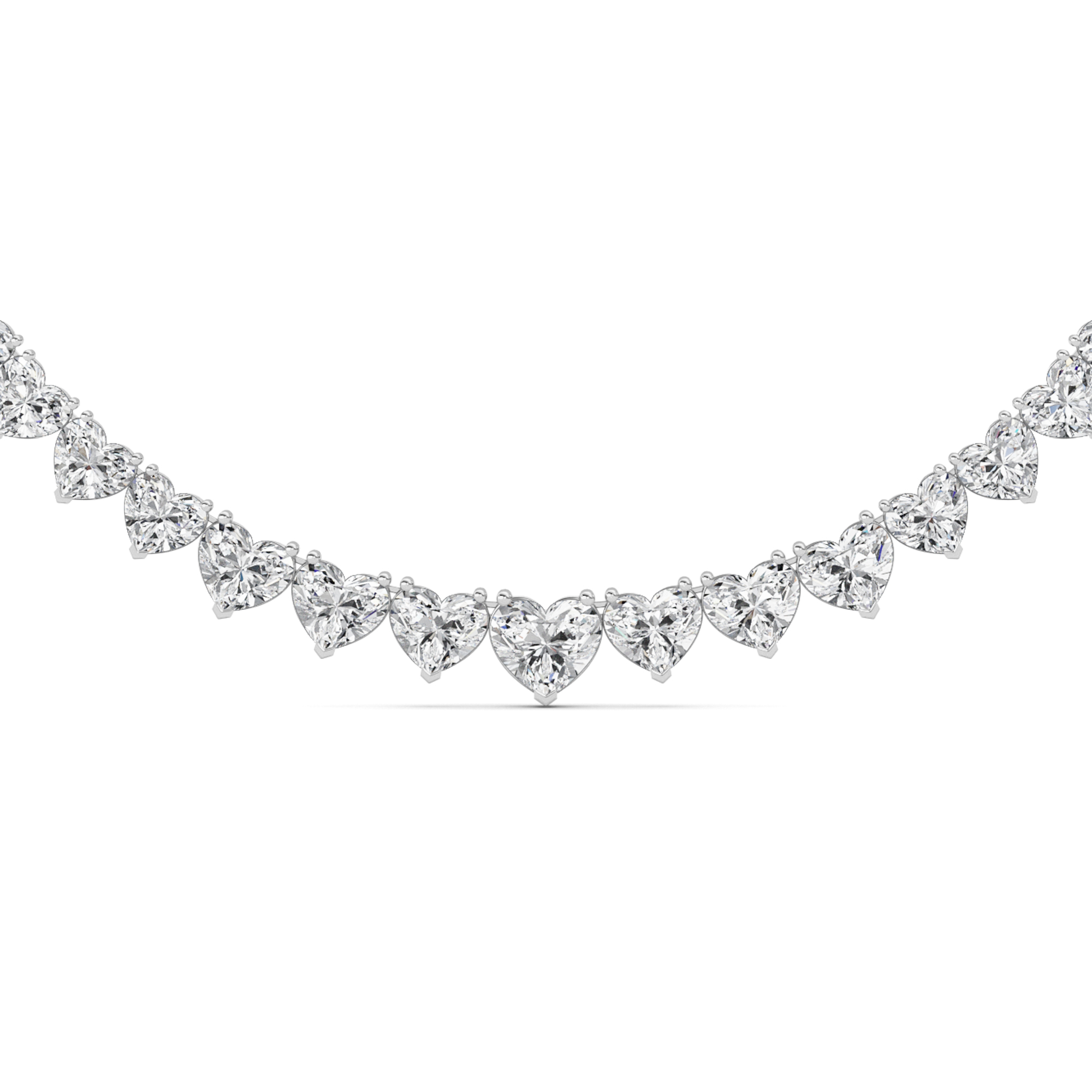 graduated heart shape lab grown diamond tennis necklace in 14K White Gold