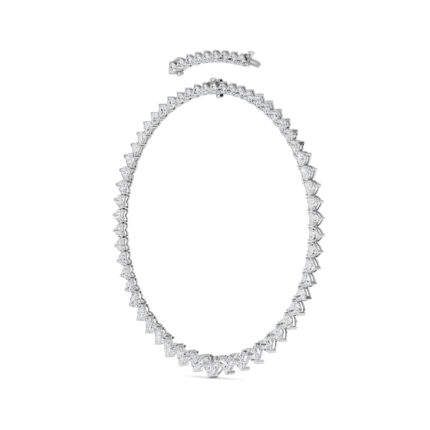 graduated heart shape lab grown diamond tennis necklace in 14K White Gold
