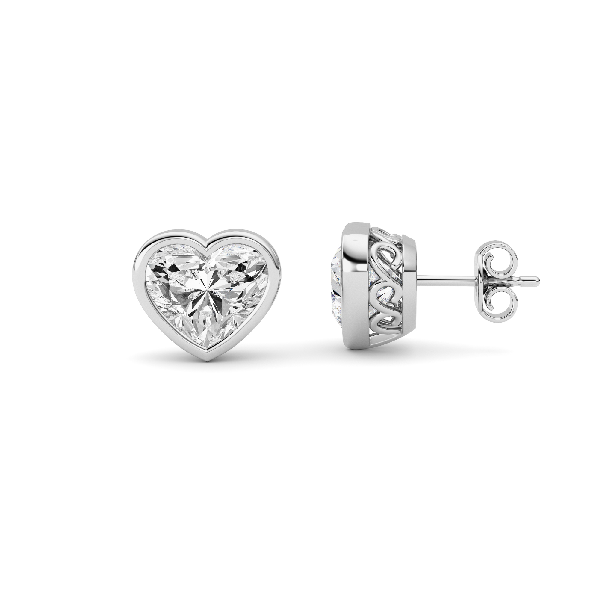 heart bezel lab grown diamond studs in 14K White Gold
