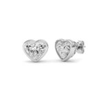 heart bezel lab grown diamond studs in 14K White Gold