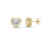 heart bezel lab grown diamond studs in 14K Yellow Gold
