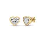 heart bezel lab grown diamond studs in 14K Yellow Gold
