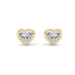 heart bezel lab grown diamond studs in 14K Yellow Gold