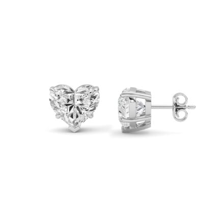 heart solitaire lab grown diamond studs in 14K White Gold