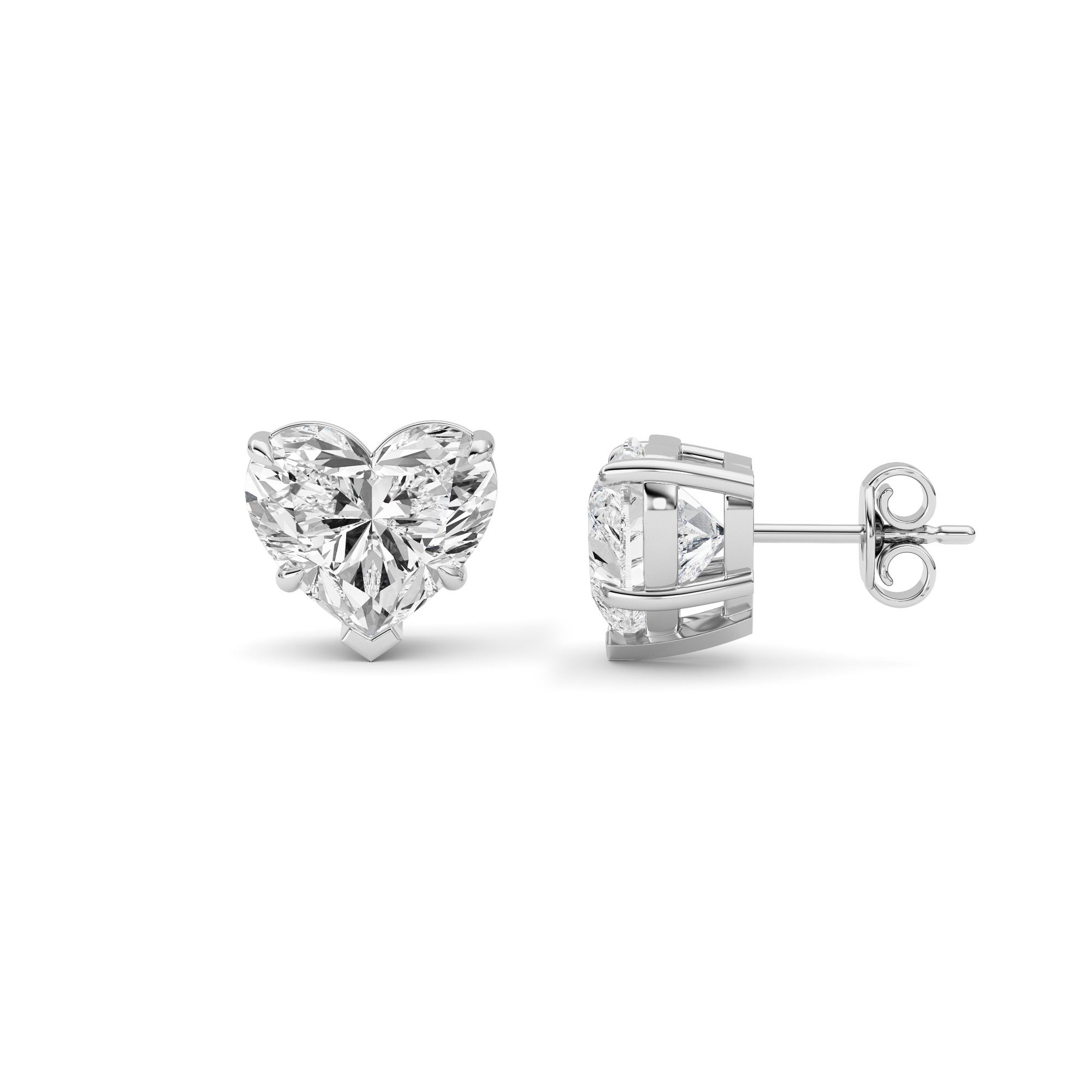 heart solitaire lab grown diamond studs in 14K White Gold
