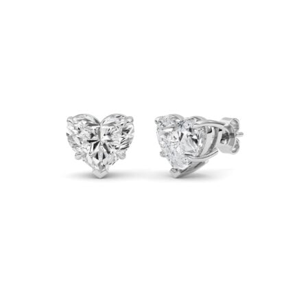 heart solitaire lab grown diamond studs in 14K White Gold