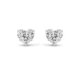 heart solitaire lab grown diamond studs in 14K White Gold