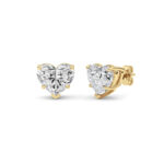 heart solitaire lab grown diamond studs in 14K Yellow Gold