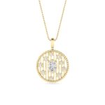 1.5 CT oval deco medallion lab grown diamond pendant in 14K Yellow Gold