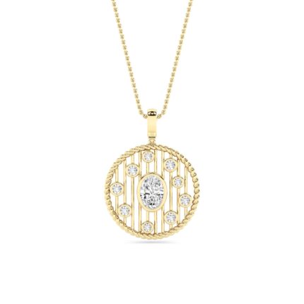 1.5 CT oval deco medallion lab grown diamond pendant in 14K Yellow Gold