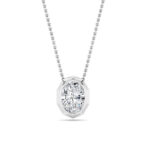 2 CT oval bezel slide lab grown diamond pendant in 14K White Gold