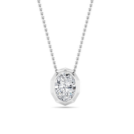 2 CT oval bezel slide lab grown diamond pendant in 14K White Gold