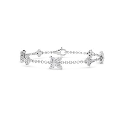3 CT pear flower lab grown diamond chain bracelet in 14K white gold