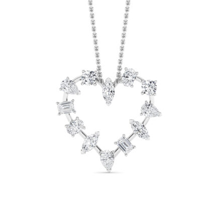 2.5 CT mixed shape scattered open heart lab grown diamond pendant in 14K White Gold