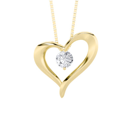 1 CT round floating heart lab grown diamond pendant in 14K Yellow Gold