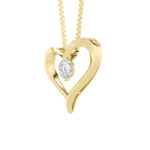 1 CT round floating heart lab grown diamond pendant in 14K Yellow Gold