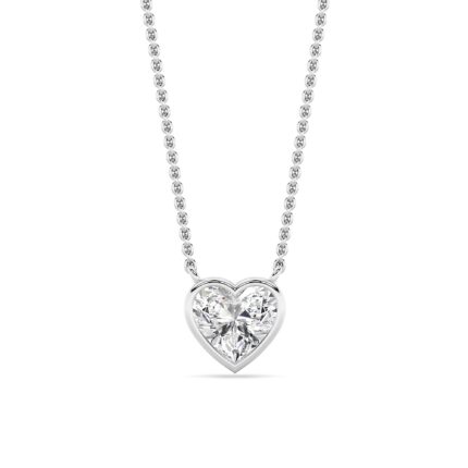 1 CT heart shape bezel solitaire lab grown diamond pendant in 14K White Gold
