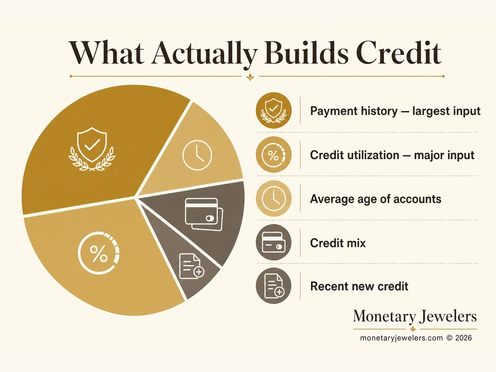 What Actually Builds Credit infographic for Does jewelry financing build credit?.