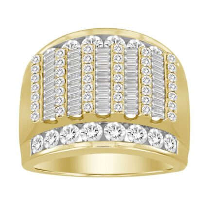 MEN'S RING 3.00CT ROUND/BAGUETTE DIAMOND 10K YELLOW GOLD