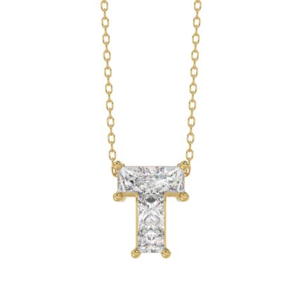 14K YELLOW GOLD 1.00CT FANCY CUT ALPHABET DIAMOND LADIES PENDANT WITH CHAIN