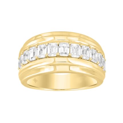 MEN'S BAND 3CT EMERALD DIAMOND 14K YELLOW GOLD