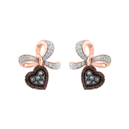 Elegant 0.50Ct Blue & Dark Brown Round Diamond Heart Shape Fashion Earring For Women In Rose Gold