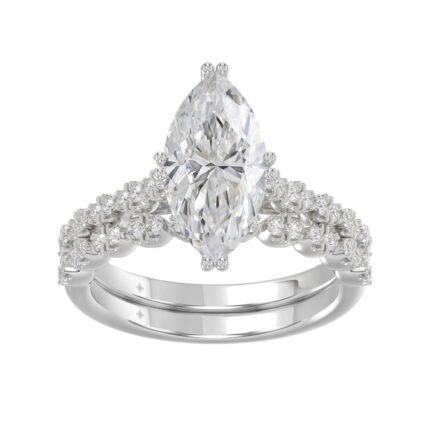 Ladies 14K White Gold Ladies Elegance- Bridal Set 3 1/3CT Round & Marquise Diamonds 3.00CT Marquise Center stone (Color F-G -Clarity VS1/VS2)