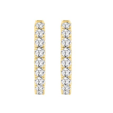 LADIES HOOP EARRINGS 11CT ROUND DIAMOND 14K YELLOW GOLD
