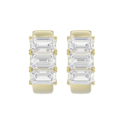 14K YELLOW GOLD 3.00CT EMERALD DIAMOND HOOPS EARRING